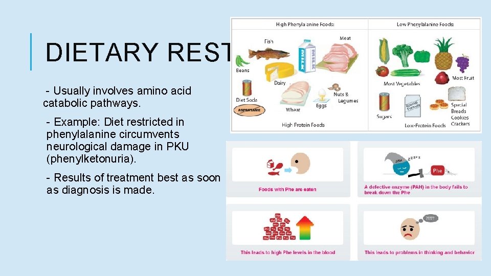 DIETARY RESTRICTION - Usually involves amino acid catabolic pathways. - Example: Diet restricted in