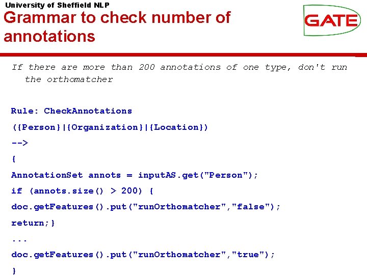 University of Sheffield NLP Grammar to check number of annotations If there are more