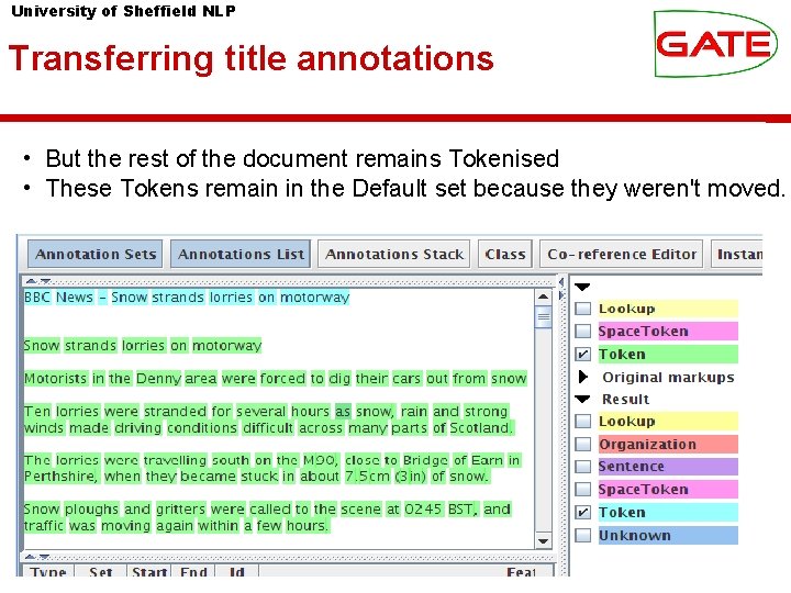 University of Sheffield NLP Transferring title annotations • But the rest of the document