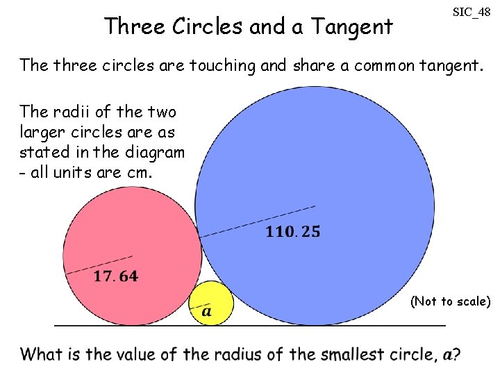 Three Circles and a Tangent SIC_48 The three circles are touching and share a