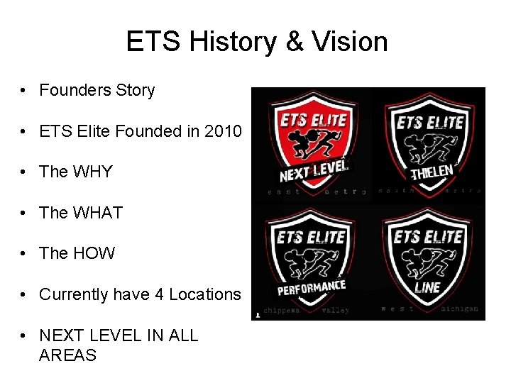 ETS History & Vision • Founders Story • ETS Elite Founded in 2010 •