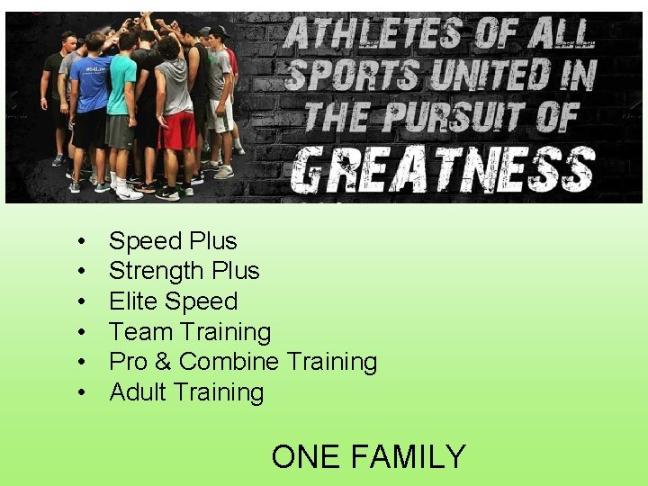 ETS Services • • • Speed Plus Strength Plus Elite Speed Team Training Pro