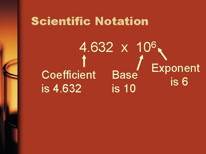 Scientific Notation 4. 632 x Coefficient is 4. 632 6 10 Base is 10