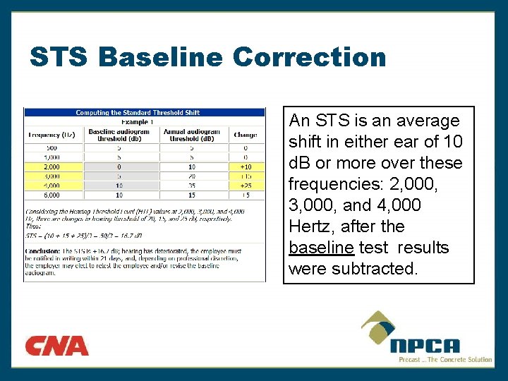 STS Baseline Correction An STS is an average shift in either ear of 10