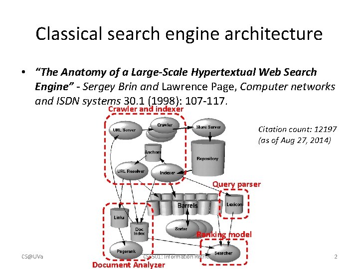 Classical search engine architecture • “The Anatomy of a Large-Scale Hypertextual Web Search Engine”