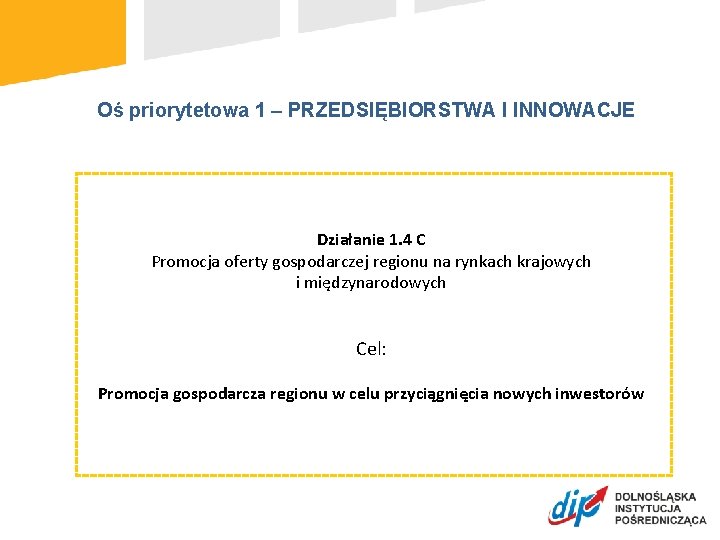 Oś priorytetowa 1 – PRZEDSIĘBIORSTWA I INNOWACJE Działanie 1. 4 C Promocja oferty gospodarczej