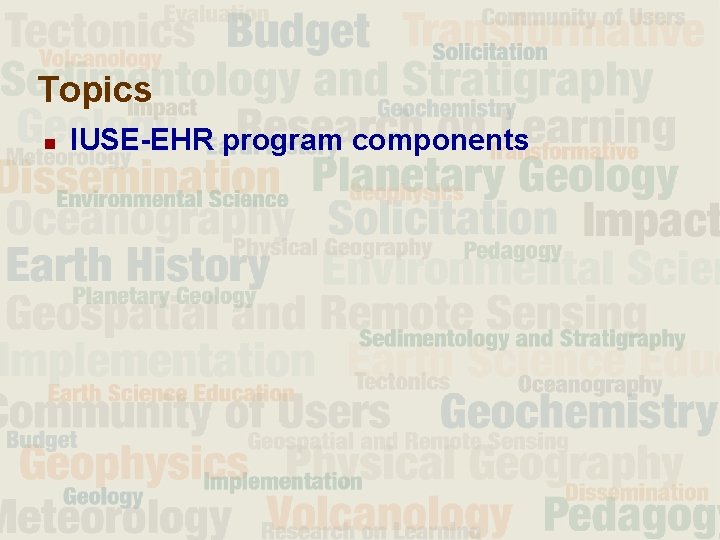 Topics n IUSE-EHR program components 