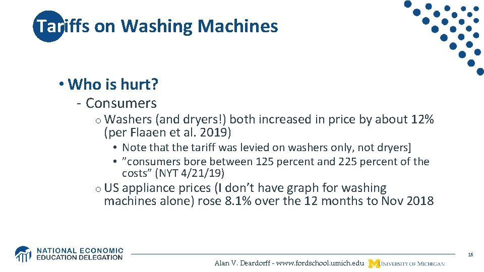 Tariffs on Washing Machines • Who is hurt? - Consumers o Washers (and dryers!)