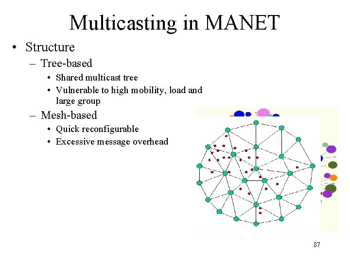 Multicasting in MANET • Structure – Tree-based • Shared multicast tree • Vulnerable to