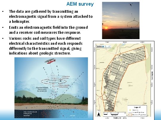 AEM survey • • • The data are gathered by transmitting an electromagnetic signal AEM survey • • • The data are gathered by transmitting an electromagnetic signal