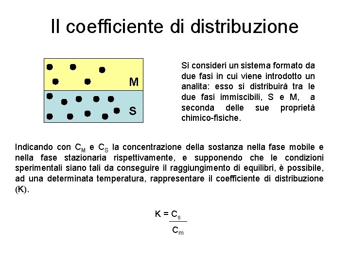 Il coefficiente di distribuzione Si consideri un sistema formato da due fasi in cui