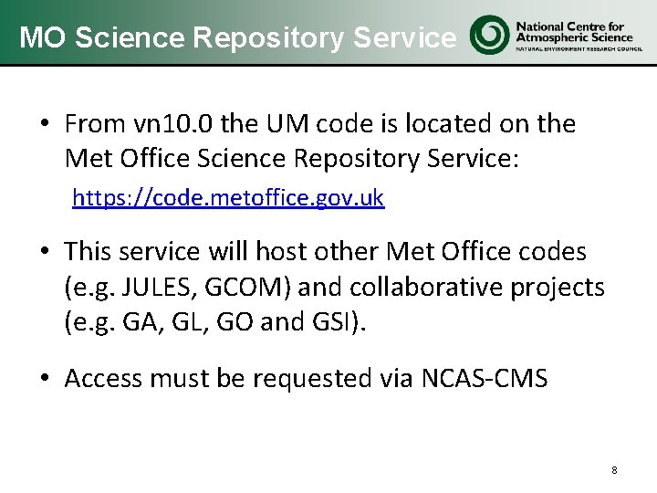 MO Science Repository Service • From vn 10. 0 the UM code is located