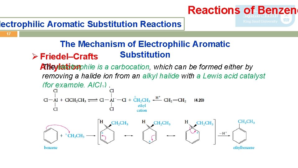Reactions of Benzene lectrophilic Aromatic Substitution Reactions 17 The Mechanism of Electrophilic Aromatic Substitution