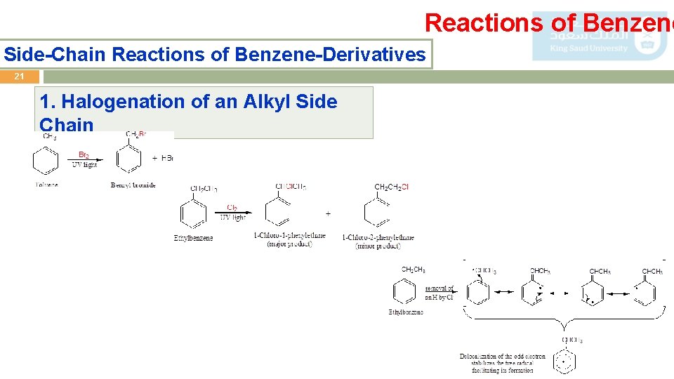 Reactions of Benzene Side-Chain Reactions of Benzene-Derivatives 21 1. Halogenation of an Alkyl Side