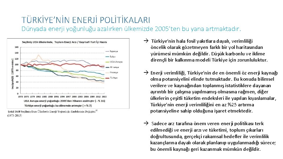 TÜRKİYE’NİN ENERJİ POLİTİKALARI Dünyada enerji yoğunluğu azalırken ülkemizde 2005’ten bu yana artmaktadır. Türkiye’nin hala