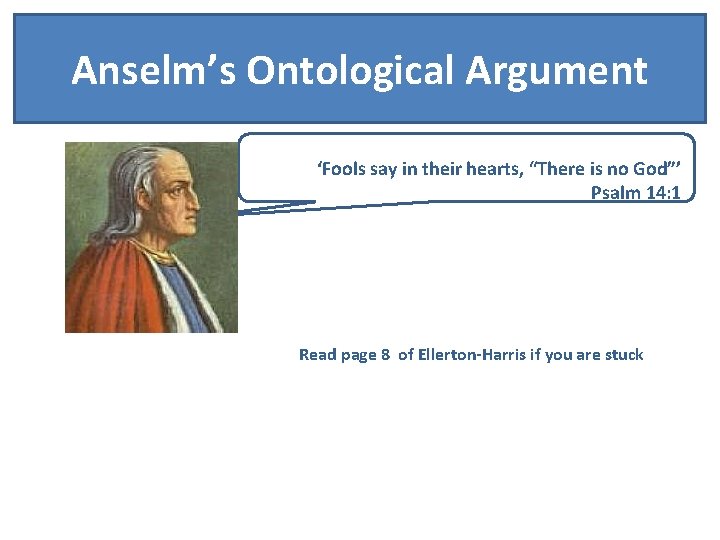 Anselm’s Ontological Argument ‘Fools say in their hearts, “There is no God”’ Psalm 14: