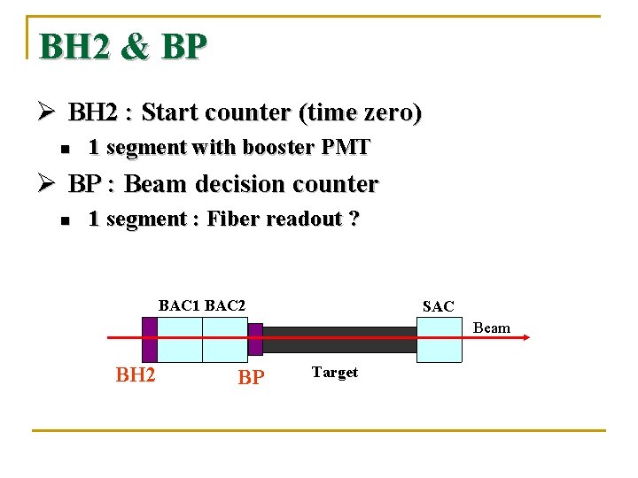 BH 2 & BP Ø BH 2 : Start counter (time zero) n 1