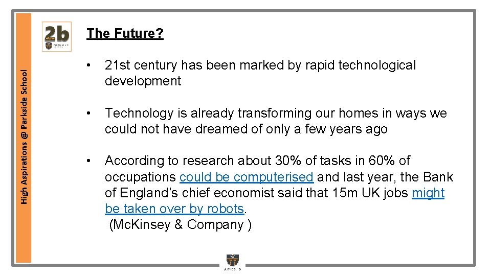 High Aspirations @ Parkside School The Future? • 21 st century has been High Aspirations @ Parkside School The Future? • 21 st century has been