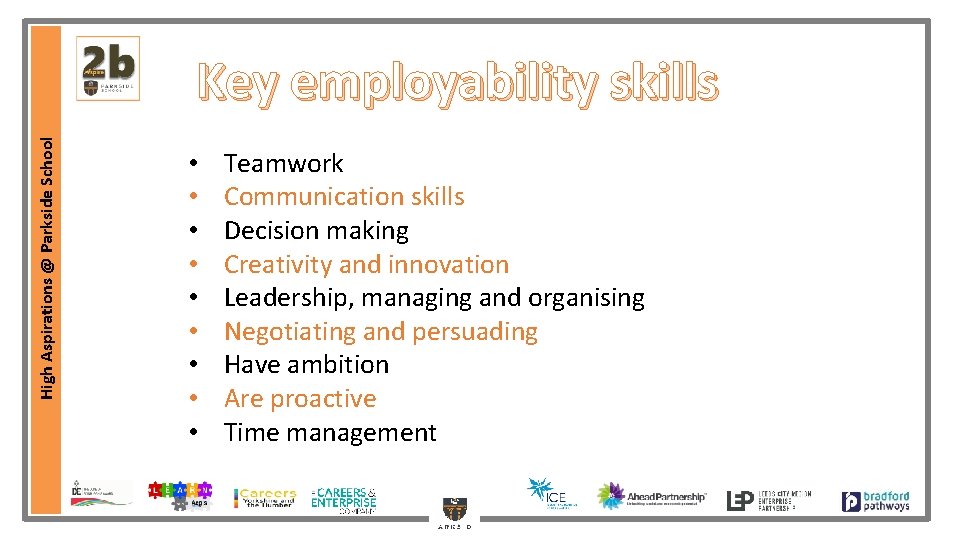 High Aspirations @ Parkside School Key employability skills • • • Teamwork Communication High Aspirations @ Parkside School Key employability skills • • • Teamwork Communication