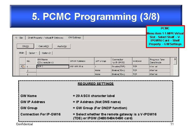 5. PCMC Programming (3/8) PCMC Menu item 1 -1 -MPR Virtual Slot - Select