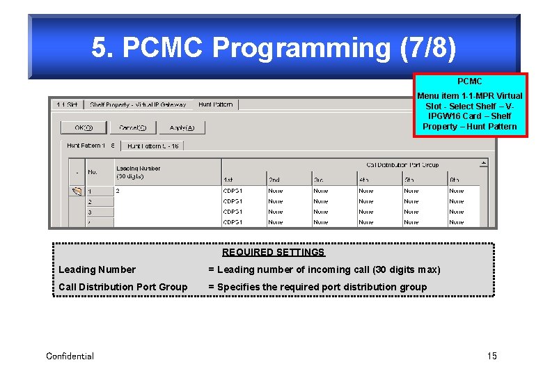 5. PCMC Programming (7/8) PCMC Menu item 1 -1 -MPR Virtual Slot - Select