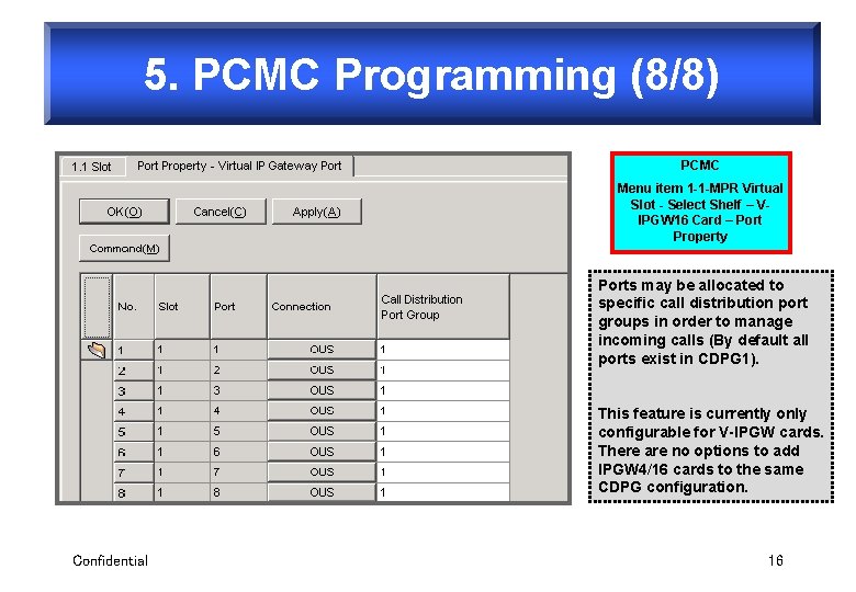 5. PCMC Programming (8/8) PCMC Menu item 1 -1 -MPR Virtual Slot - Select