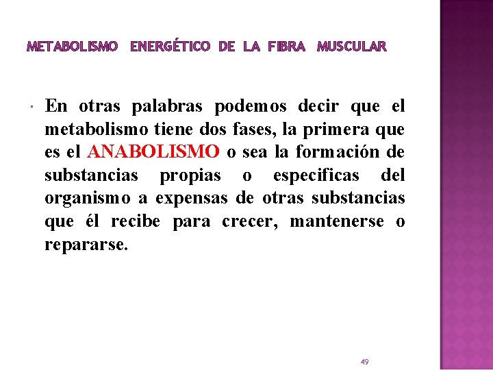 METABOLISMO ENERGÉTICO DE LA FIBRA MUSCULAR En otras palabras podemos decir que el metabolismo