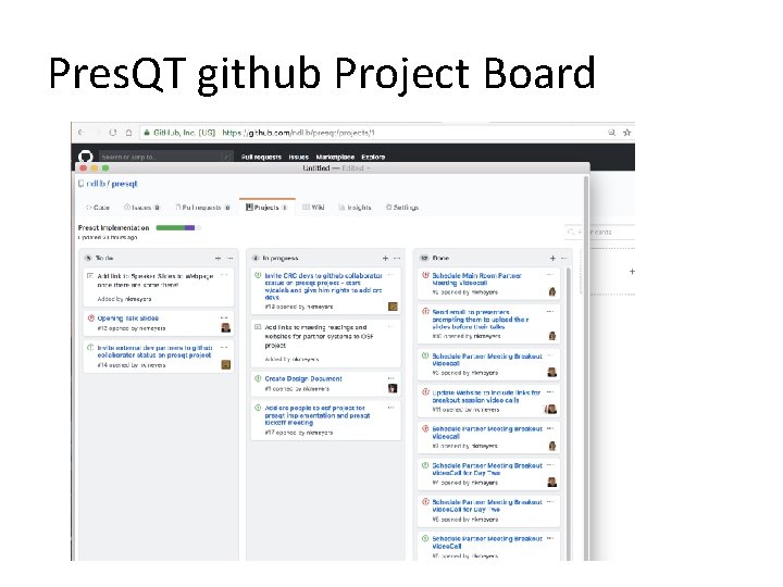 Pres. QT github Project Board 