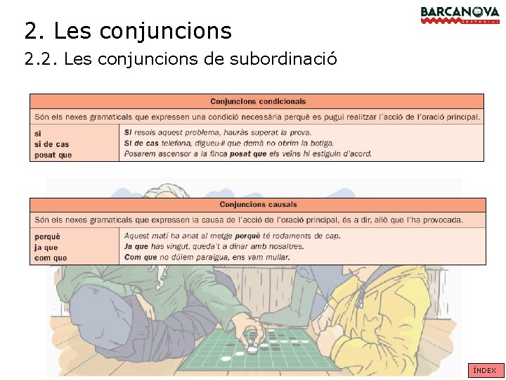 2. Les conjuncions 2. 2. Les conjuncions de subordinació ÍNDEX 