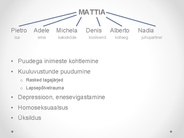 MATTIA Pietro isa Adele Michela ema kaksikõde Denis koolivend • Puudega inimeste kohtlemine •