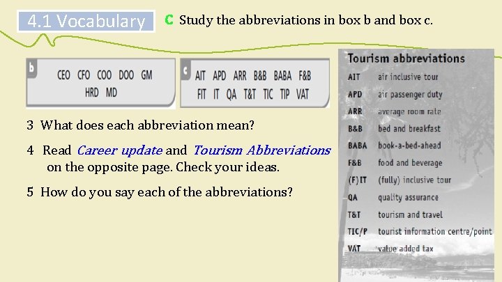 4. 1 Vocabulary C Study the abbreviations in box b and box c. 3
