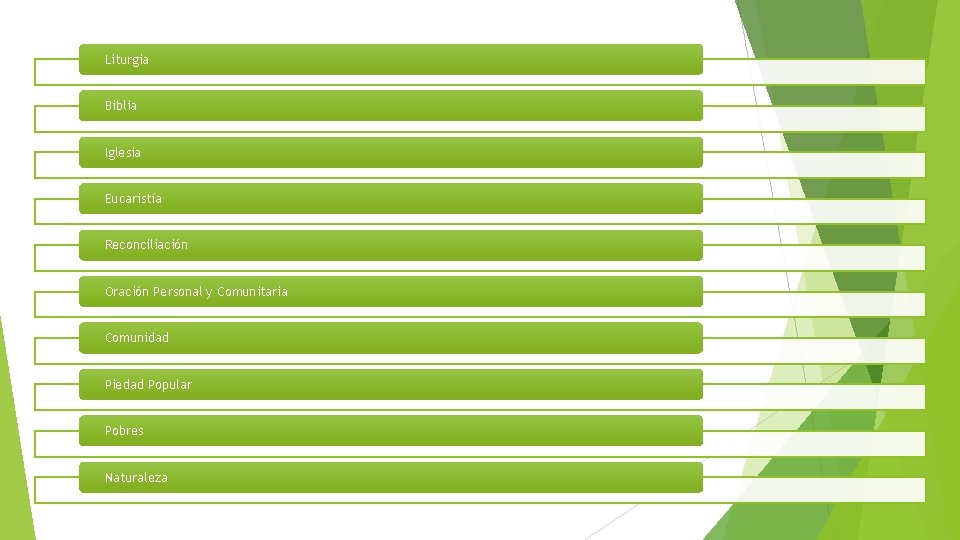 Liturgia Biblia Iglesia Eucaristía Reconciliación Oración Personal y Comunitaria Comunidad Piedad Popular Pobres Naturaleza