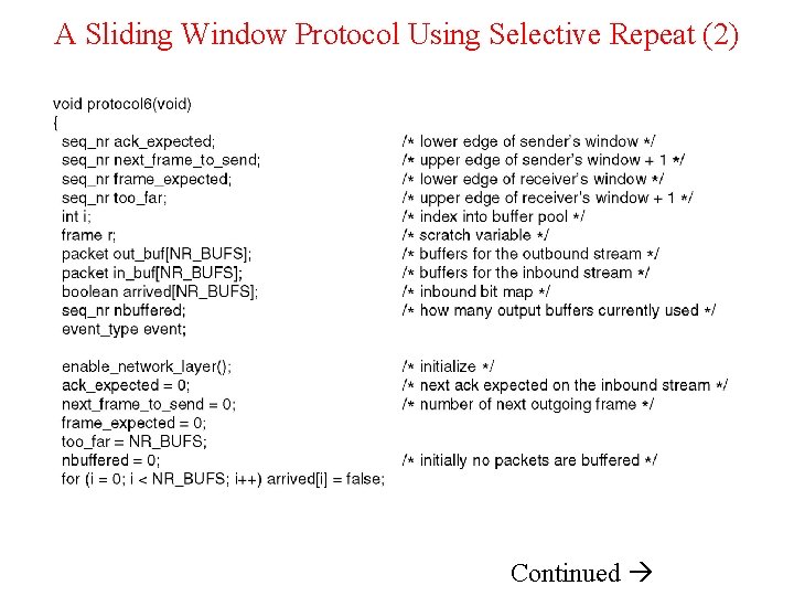 A Sliding Window Protocol Using Selective Repeat (2) Continued 