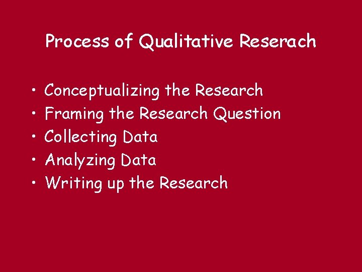 Process of Qualitative Reserach • • • Conceptualizing the Research Framing the Research Question