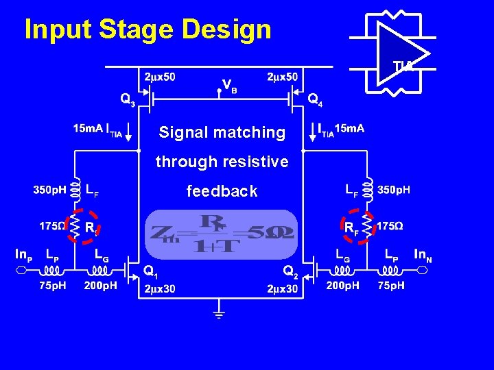 Input Stage Design TIA Signal matching through resistive feedback 