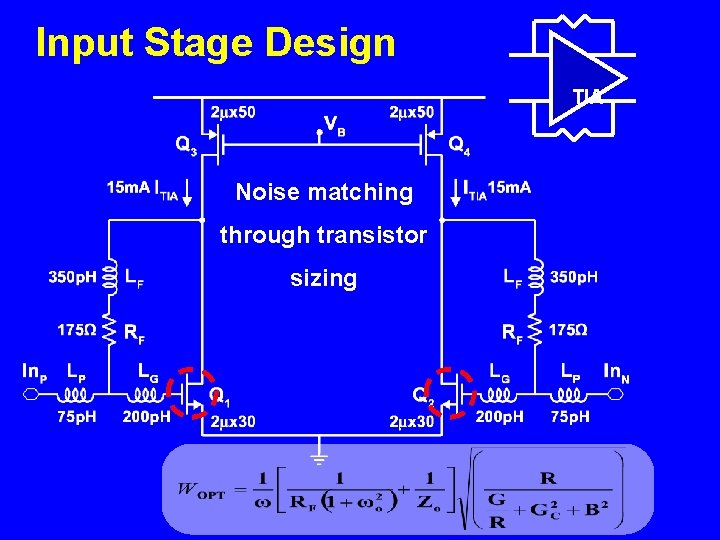 Input Stage Design TIA Noise matching through transistor sizing 