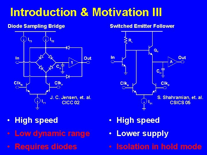 Introduction & Motivation III Diode Sampling Bridge J. C. Jensen, et. al. CICC 02