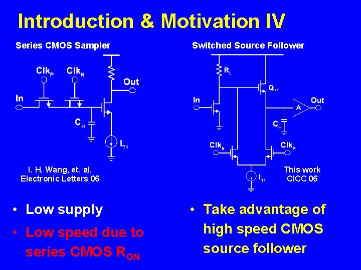 Introduction & Motivation IV Series CMOS Sampler I. H. Wang, et. al. Electronic Letters