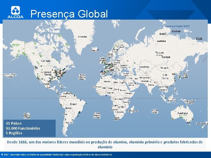 Presença Global Receita por Região (2007) Brasil Austrália Outros EUA Europa 31 Países 63.