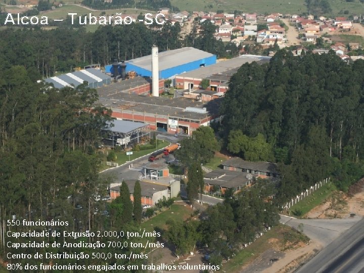 Alcoa – Tubarão -SC 550 funcionários Capacidade de Extrusão 2. 000, 0 ton. /mês