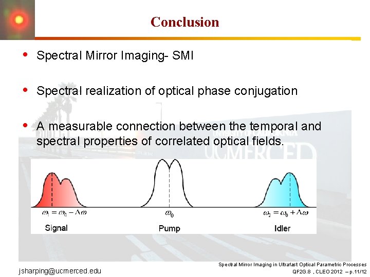 Conclusion • Spectral Mirror Imaging- SMI • Spectral realization of optical phase conjugation •