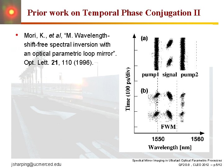Prior work on Temporal Phase Conjugation II • Mori, K. , et al, “M.