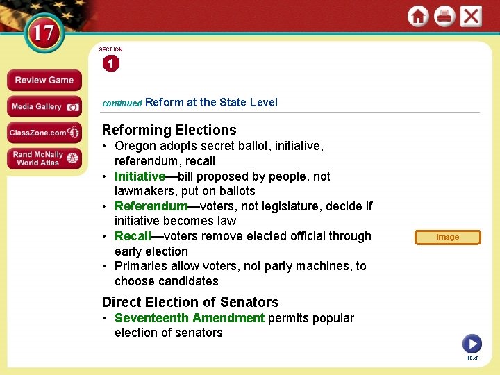 SECTION 1 continued Reform at the State Level Reforming Elections • Oregon adopts secret