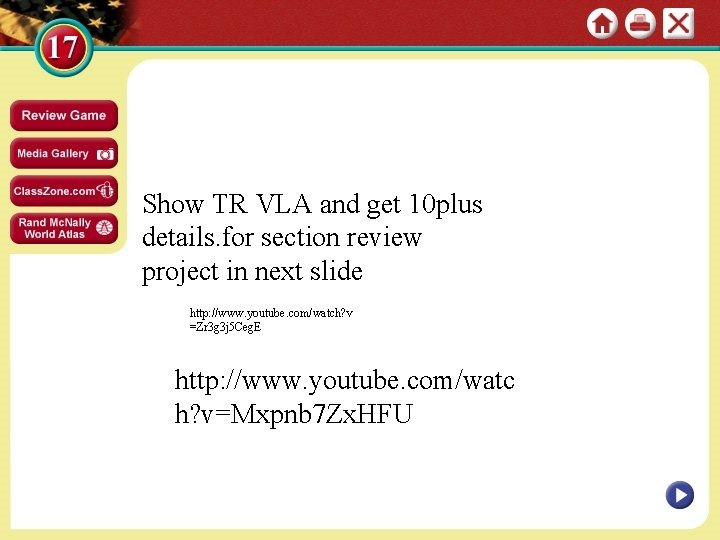 Show TR VLA and get 10 plus details …. for section review project in