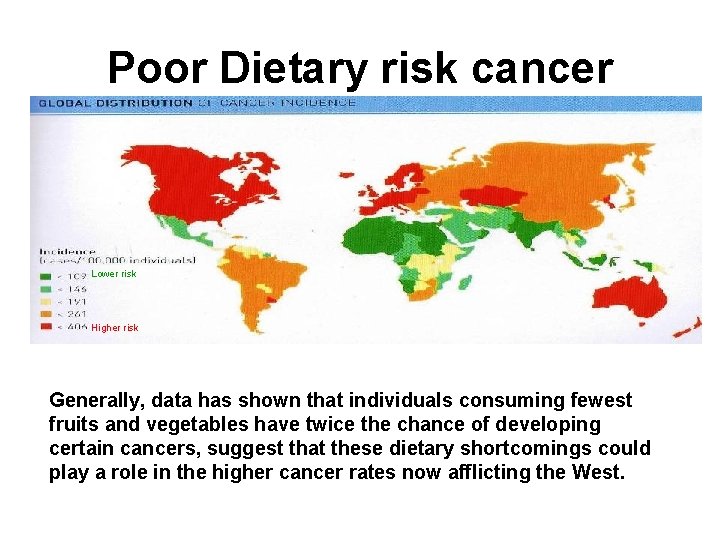 Poor Dietary risk cancer Lower risk Higher risk Generally, data has shown that individuals