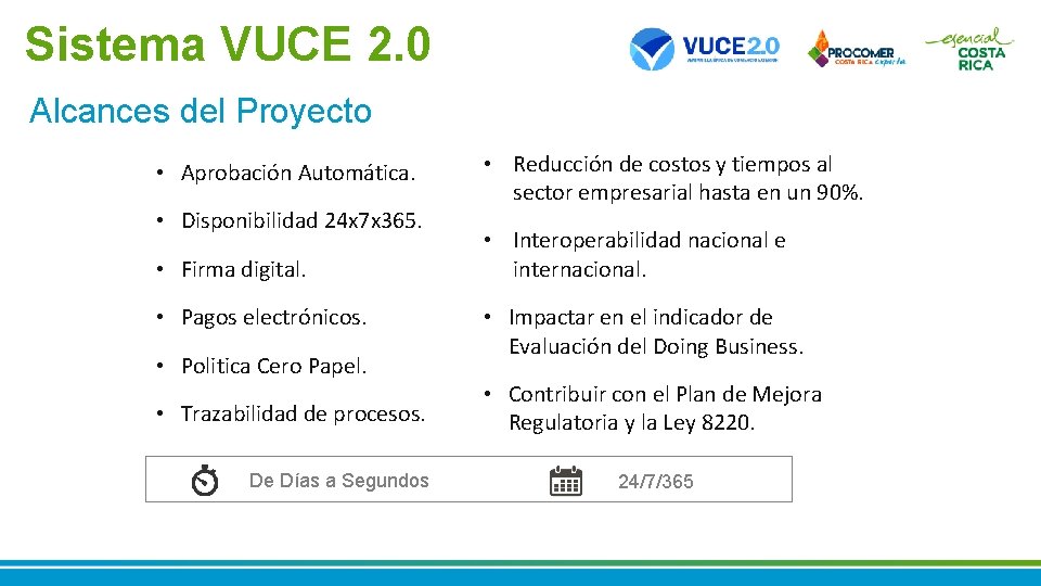 Sistema VUCE 2. 0 Alcances del Proyecto • Aprobación Automática. • Disponibilidad 24 x Sistema VUCE 2. 0 Alcances del Proyecto • Aprobación Automática. • Disponibilidad 24 x