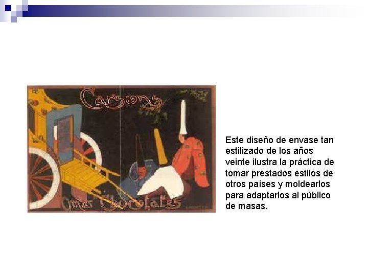 Este diseño de envase tan estilizado de los años veinte ilustra la práctica de