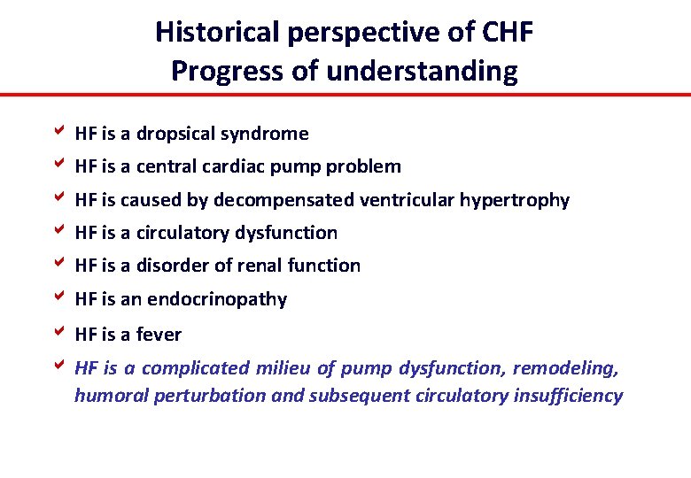 Historical perspective of CHF Progress of understanding a HF is a dropsical syndrome a