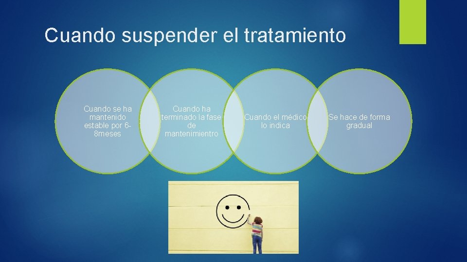 Cuando suspender el tratamiento Cuando se ha mantenido estable por 68 meses Cuando ha