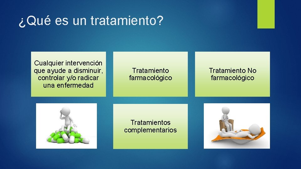 ¿Qué es un tratamiento? Cualquier intervención que ayude a disminuir, controlar y/o radicar una